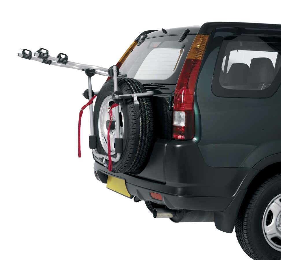 Bike rack for rear mounted spare wheel clearance